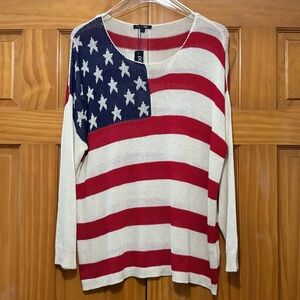 Papermoon Red, White & Blue American Flag Open Weave Knit Sweater Size Large NWT